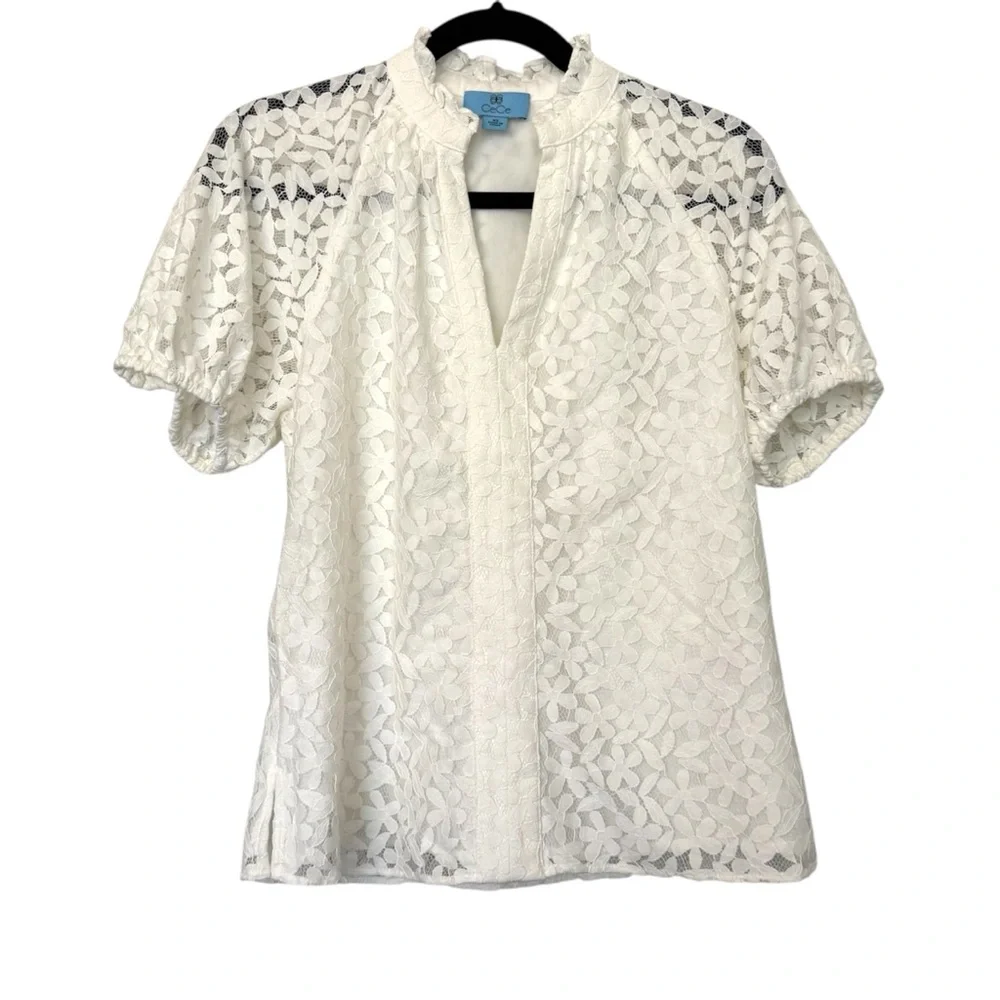 CeCe Lace Floral Blouse White - Picture 2 of 5